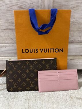 Louis Vuitton Brown Monogram neverfull Pouch with Rose ballerine Card Holder